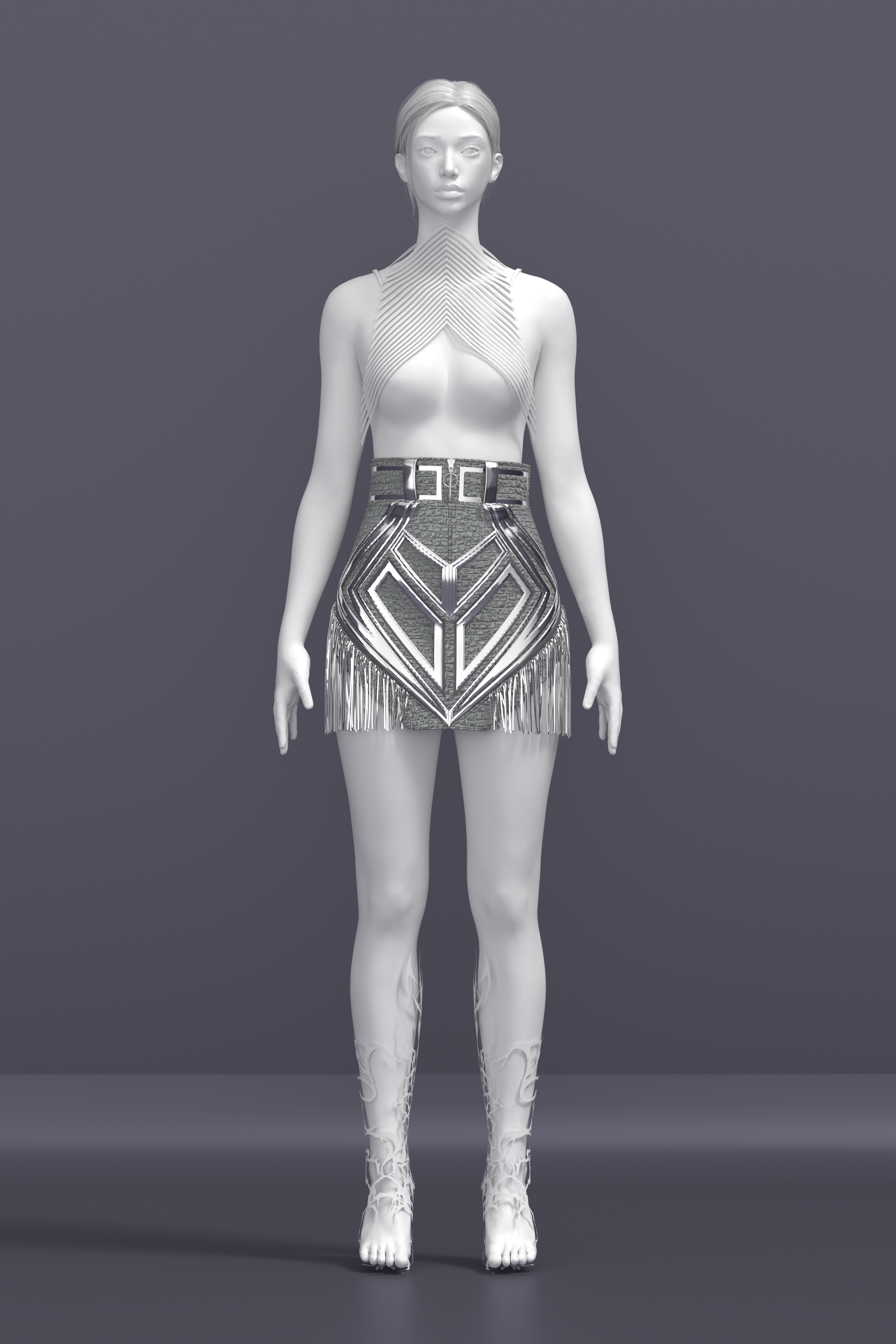 Silver Geometric Fringe Skirt