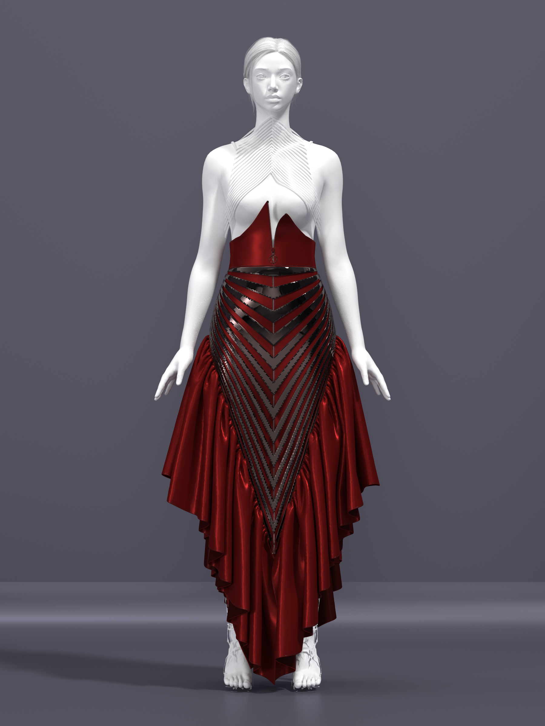 Crimson Chevron Draped Skirt